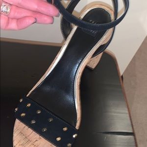 WHBM REXX 9.5 Black Gold Studded Suede Sandal